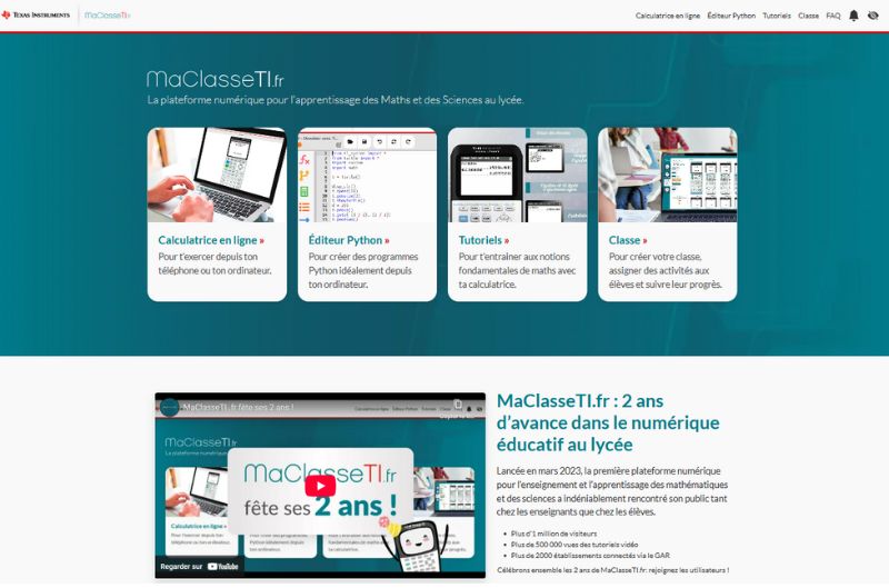 Image of MaClasse Texas Instruments main page